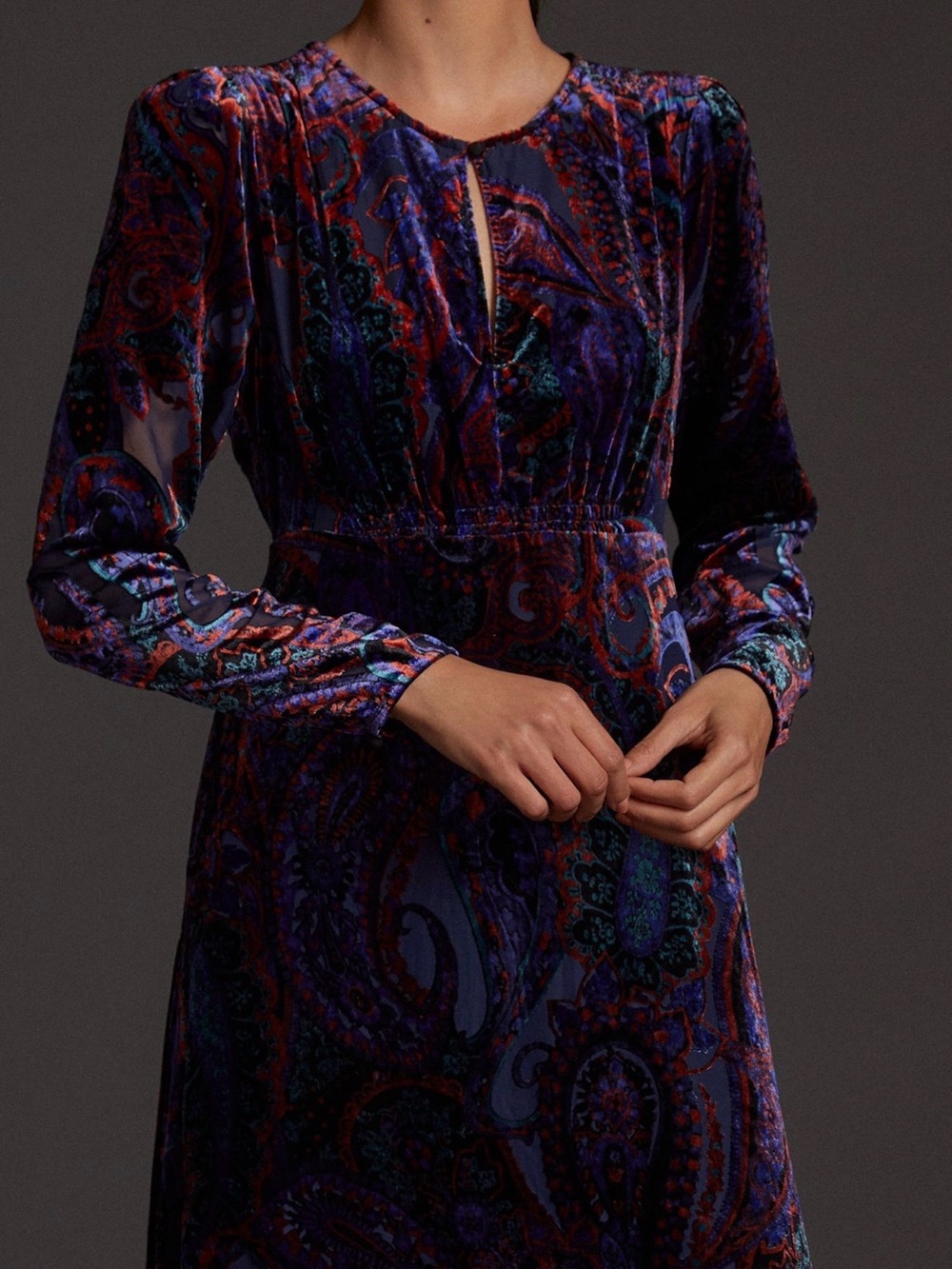 Anthropologie Burnout Velvet Paisley Maxi Dress Blue Purple Size 10 - Picture 6 of 16